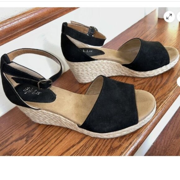 Womens Black Wedge Sandals Size 10.5M Seleeney Style & Co. 3" Espadrille Heel - Picture 8 of 16